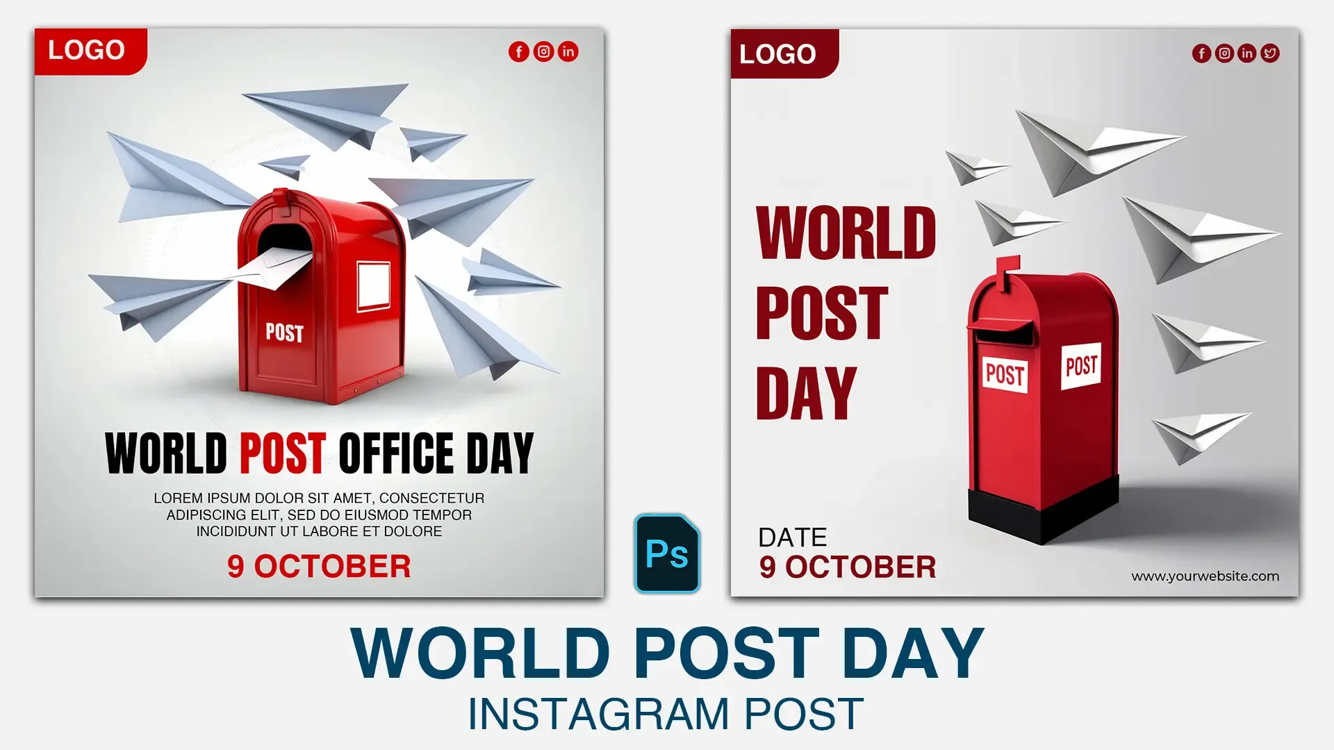 World Post Day Instagram Post with Red Post Box and Paper Planes image